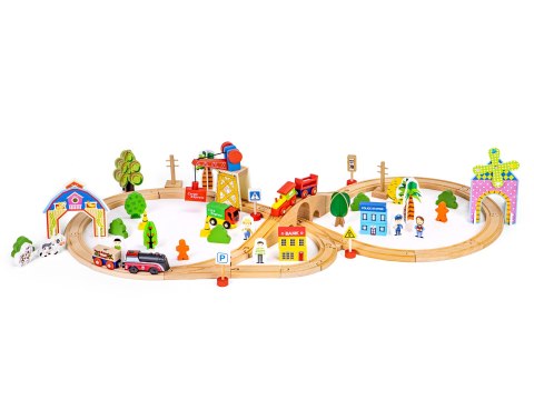 Drewniany pociąg kolejka 74 elementy ECOTOYS