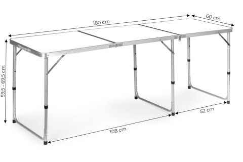 Stolik turystyczny stół składany kemping biały blat 180x60 cm MultiGarden