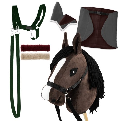 Zestaw Skippi - Hobby Horse Gniady - Derka szary i brąz - Kantar c-zielony Zestaw Skippi - Hobby Horse Gniady - Derka szary i brąz - Kantar c-zielony