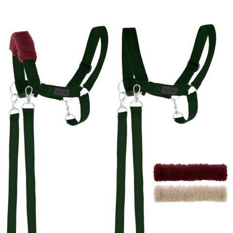 Zestaw Skippi - Hobby Horse Gniady - Derka szary i brąz - Kantar c-zielony Zestaw Skippi - Hobby Horse Gniady - Derka szary i brąz - Kantar c-zielony
