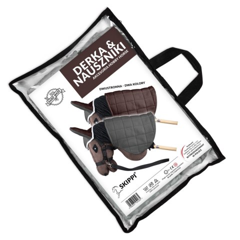 Zestaw Skippi - Hobby Horse Gniady - Derka szary i brąz - Kantar c-zielony Zestaw Skippi - Hobby Horse Gniady - Derka szary i brąz - Kantar c-zielony