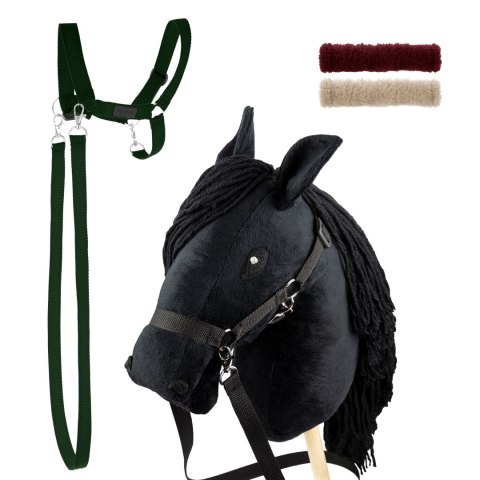 Zestaw Skippi - Hobby Horse czarny i dodatkowy kantar - ciemny zielony Zestaw Skippi - Hobby Horse czarny i dodatkowy kantar - ciemny zielony