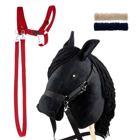 Zestaw Skippi - Hobby Horse czarny i dodatkowy kantar - czerwony Zestaw Skippi - Hobby Horse czarny i dodatkowy kantar - czerwony